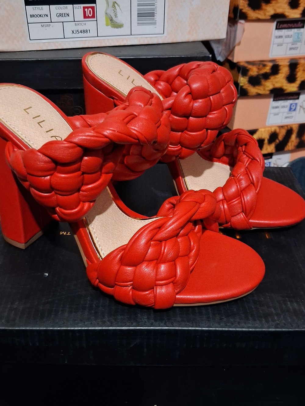 Liliana Red Braided Block Heel Sandals